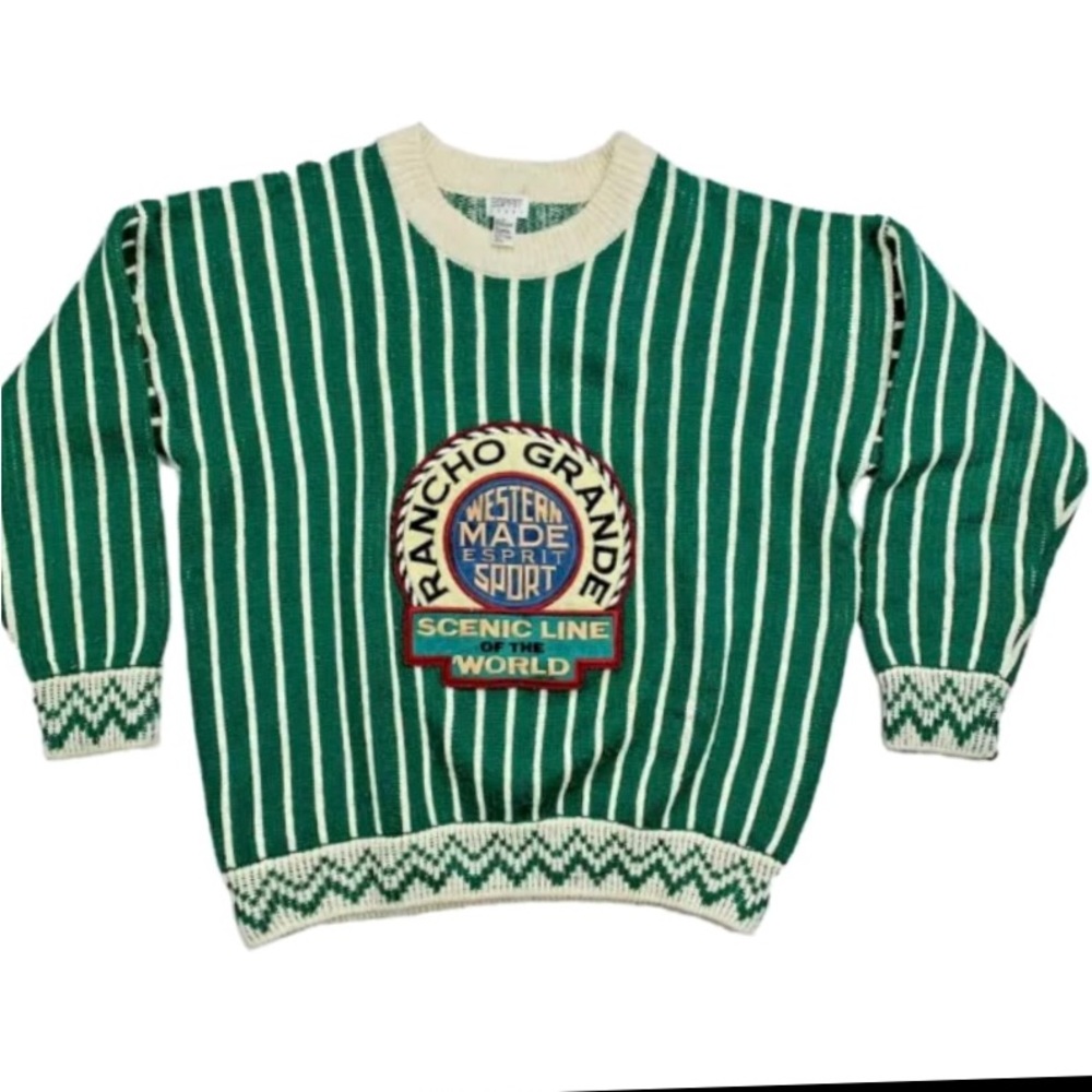 Vtg Mens Sz Small Esprit Knit Sweater Wool Pullover Striped Rancho Grande Retro